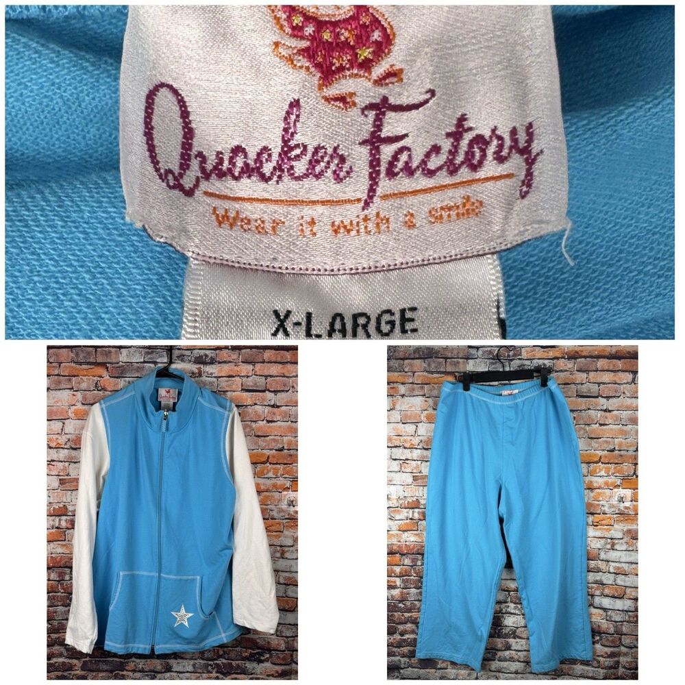 Quacker Factory x Jeanne Bice 3 Piece Outfit Turquiose Blue Star Studded XL